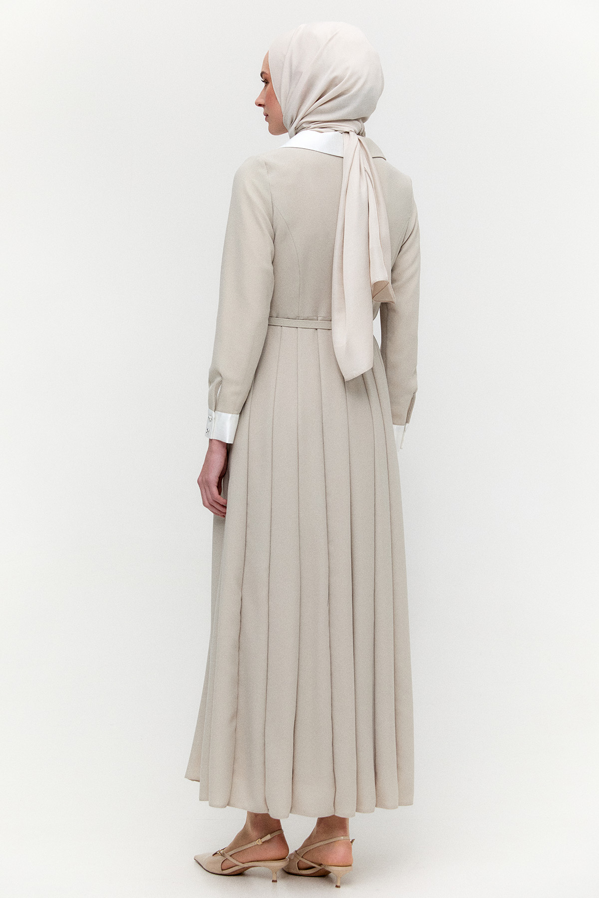 Gömlek Yaka Volanlı Uzun Elbise, Tesettür Giyim