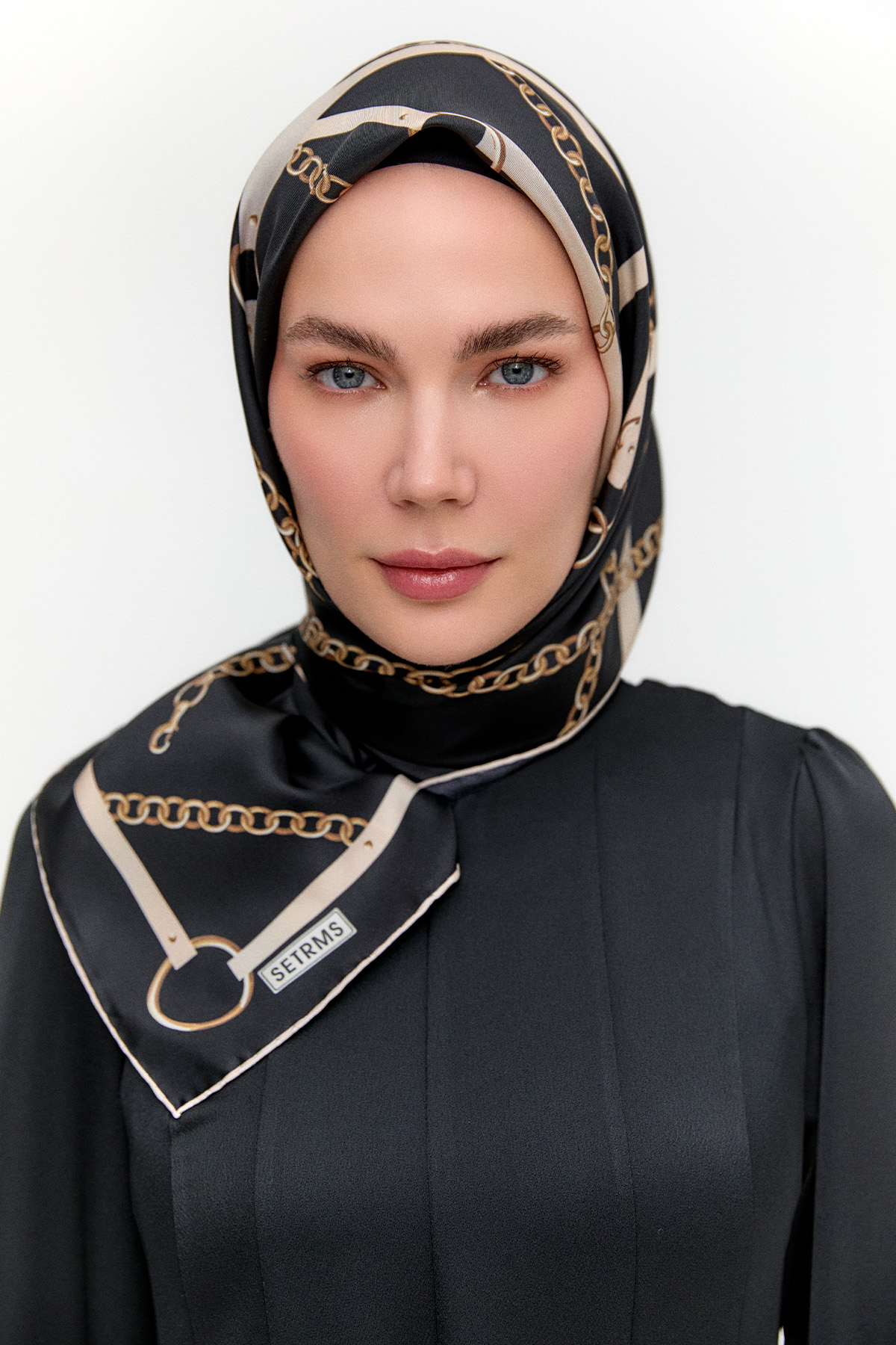 Zincir Desenli Twill İpek Eşarp, Tesettür Giyim