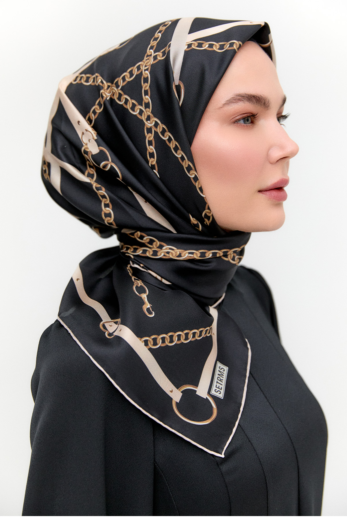 Zincir Desenli Twill İpek Eşarp, Tesettür Giyim