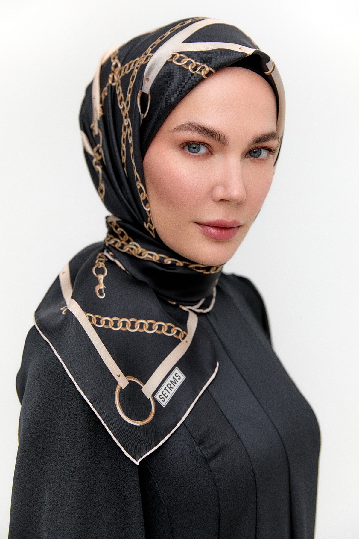 Zincir Desenli Twill İpek Eşarp, Tesettür Giyim