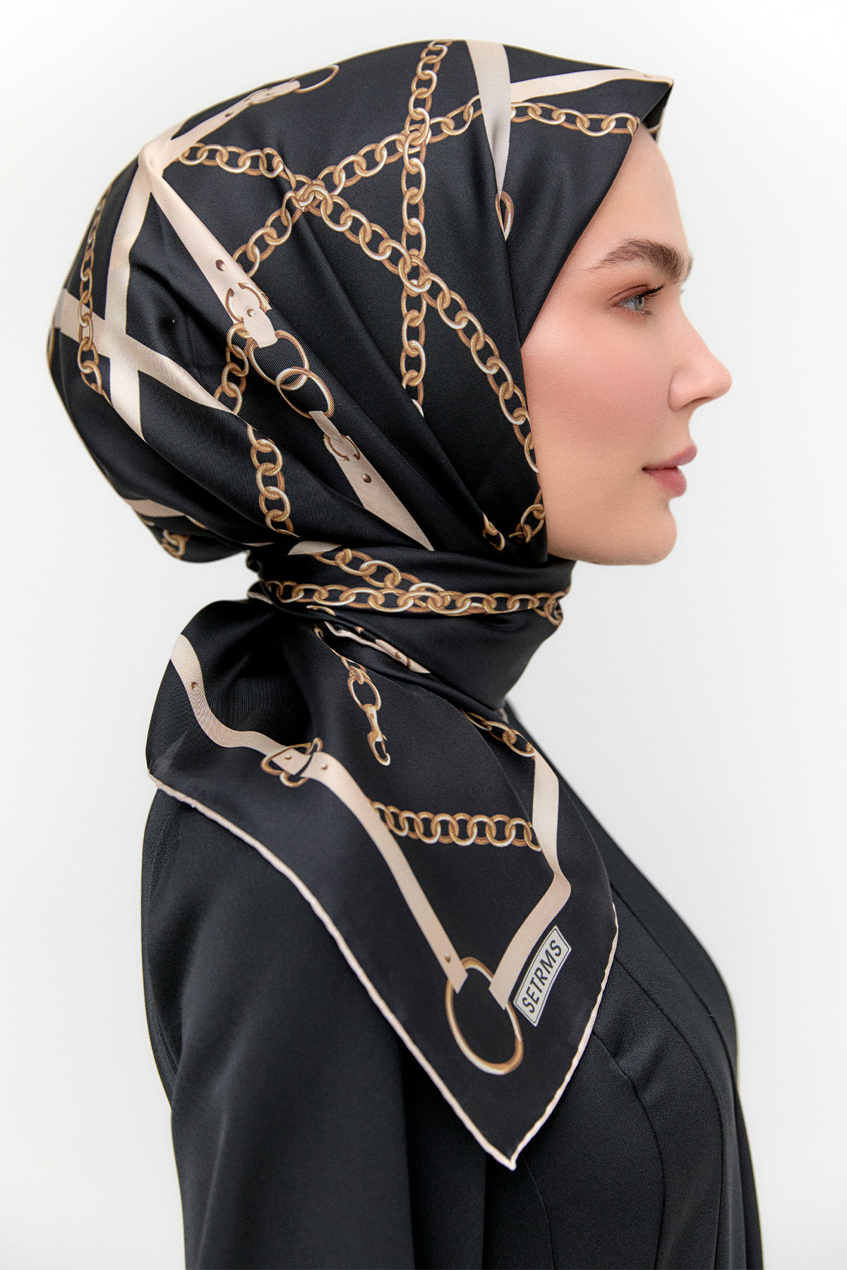 Zincir Desenli Twill İpek Eşarp, Tesettür Giyim