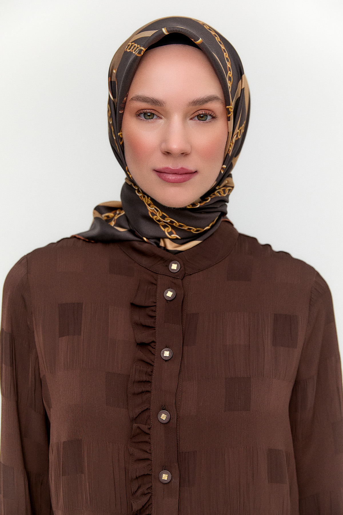 Zincir Desenli Twill İpek Eşarp, Tesettür Giyim