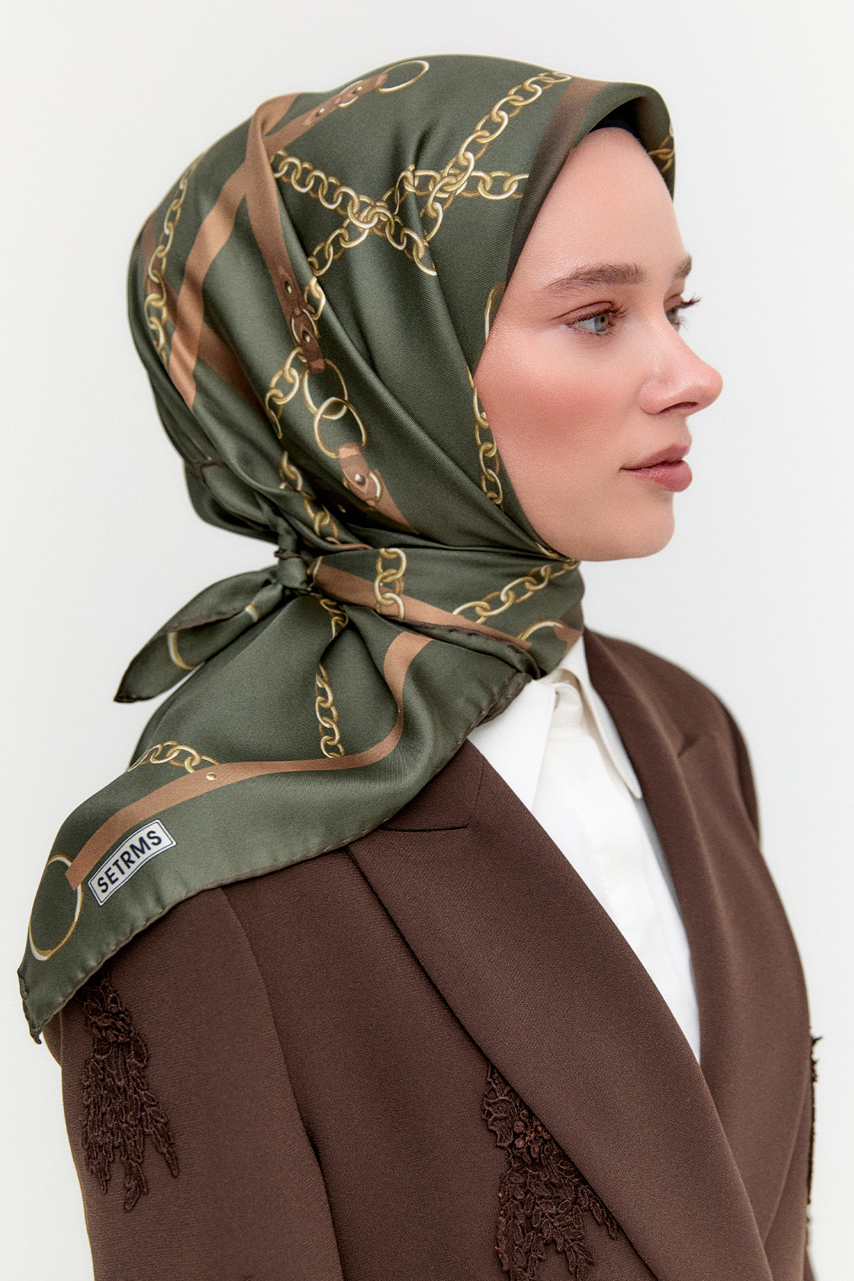 Zincir Desenli Twill İpek Eşarp, Tesettür Giyim