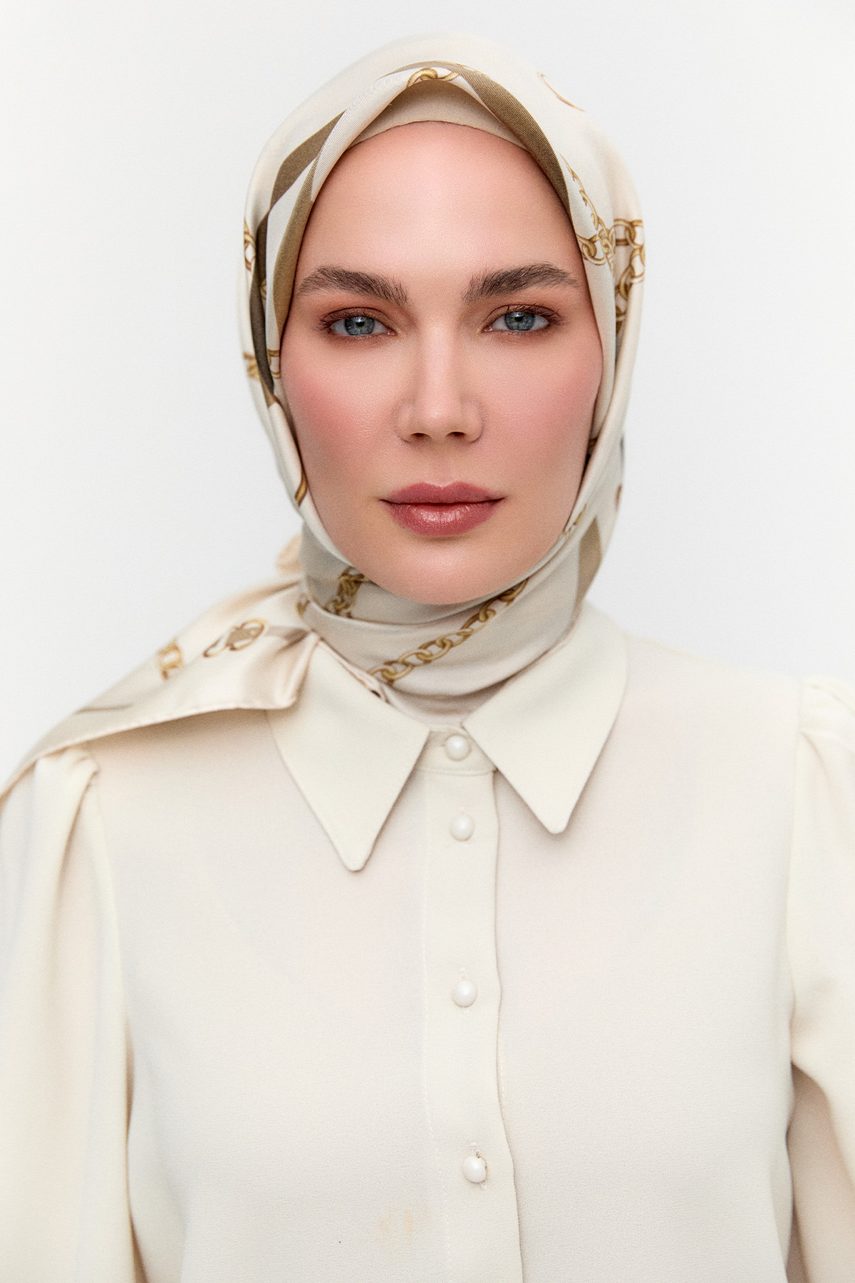 Zincir Desenli Twill İpek Eşarp, Tesettür Giyim
