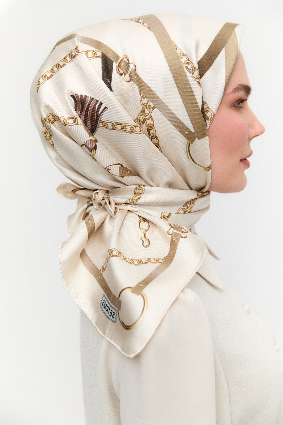 Zincir Desenli Twill İpek Eşarp, Tesettür Giyim