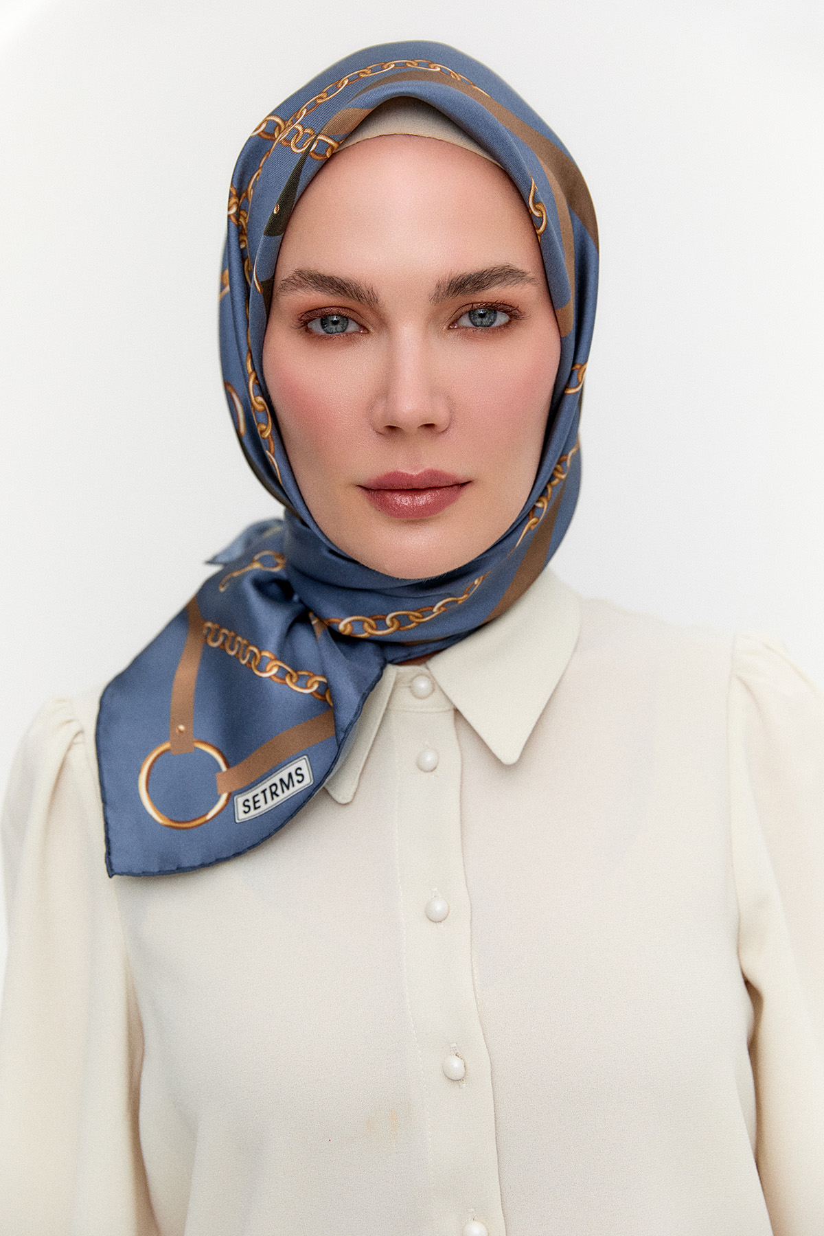 Zincir Desenli Twill İpek Eşarp, Tesettür Giyim