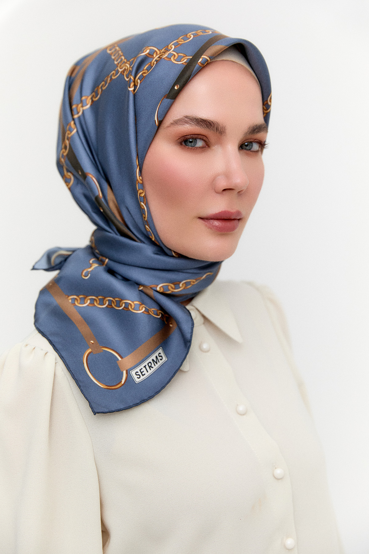 Zincir Desenli Twill İpek Eşarp, Tesettür Giyim