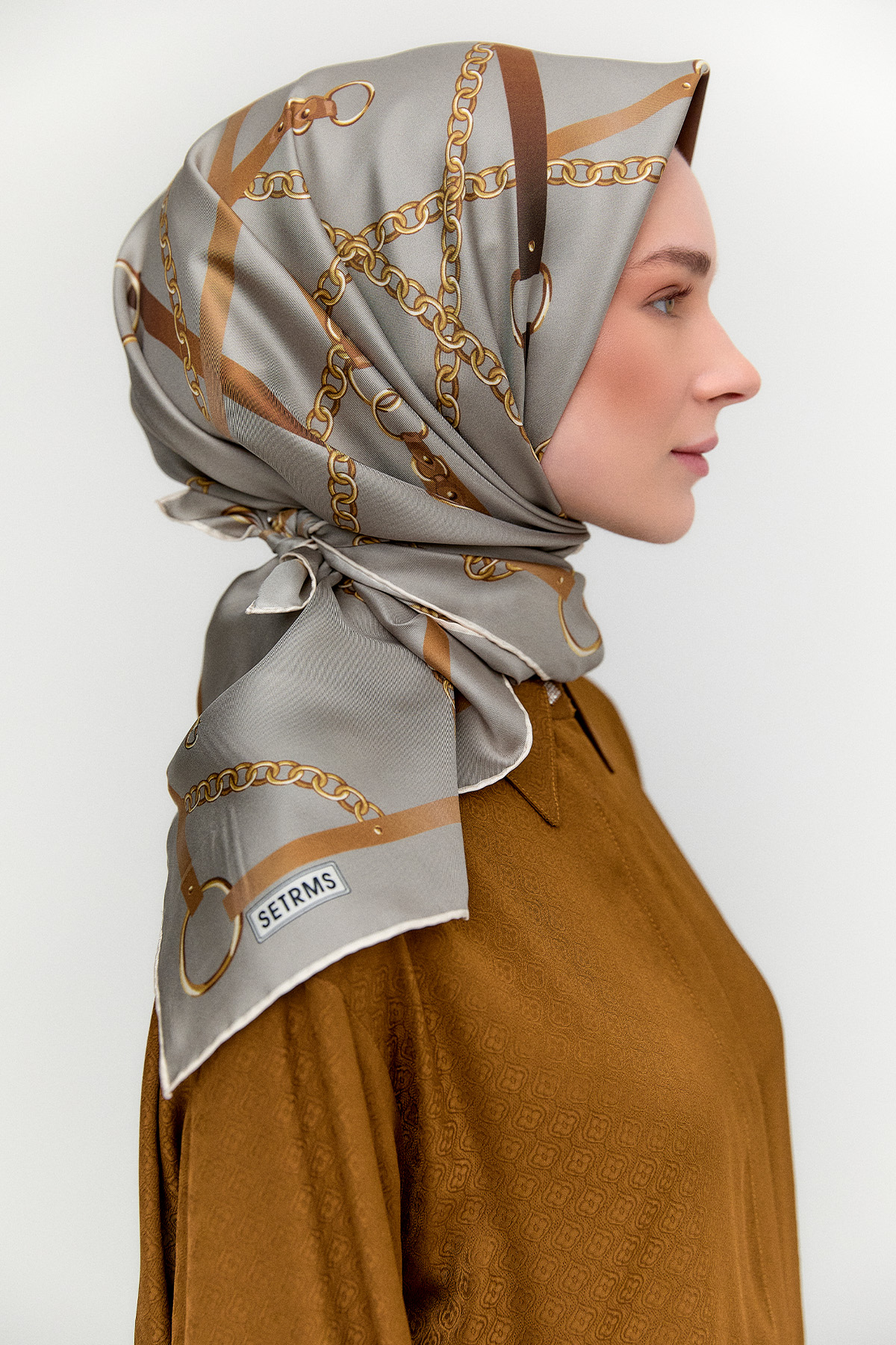 Zincir Desenli Twill İpek Eşarp, Tesettür Giyim