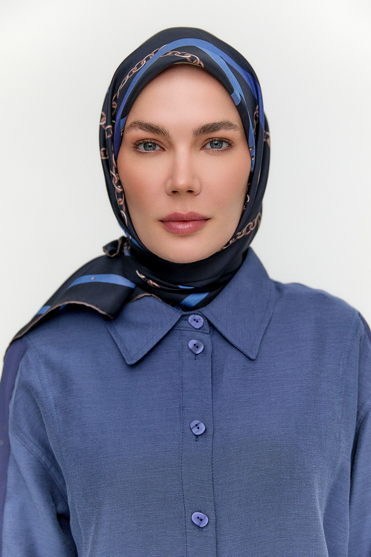 Zincir Desenli Twill İpek Eşarp, Tesettür Giyim