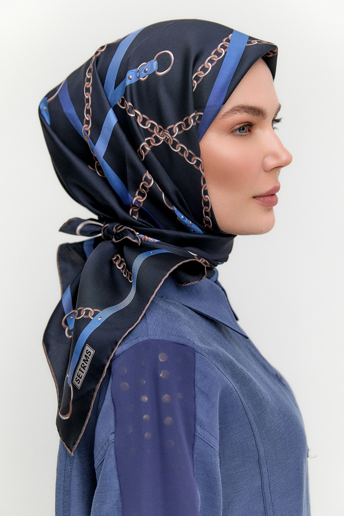 Zincir Desenli Twill İpek Eşarp, Tesettür Giyim