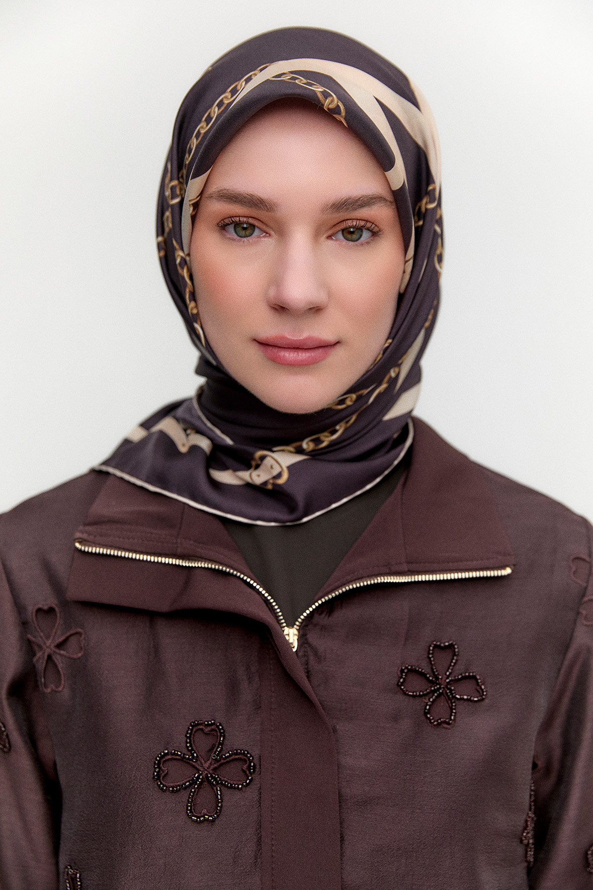 Zincir Desenli Twill İpek Eşarp, Tesettür Giyim