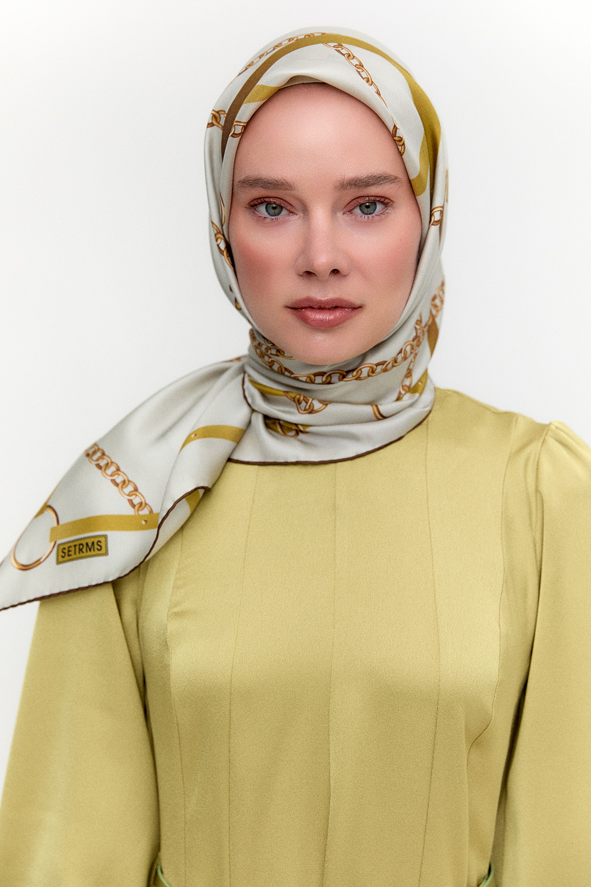 Zincir Desenli Twill İpek Eşarp, Tesettür Giyim