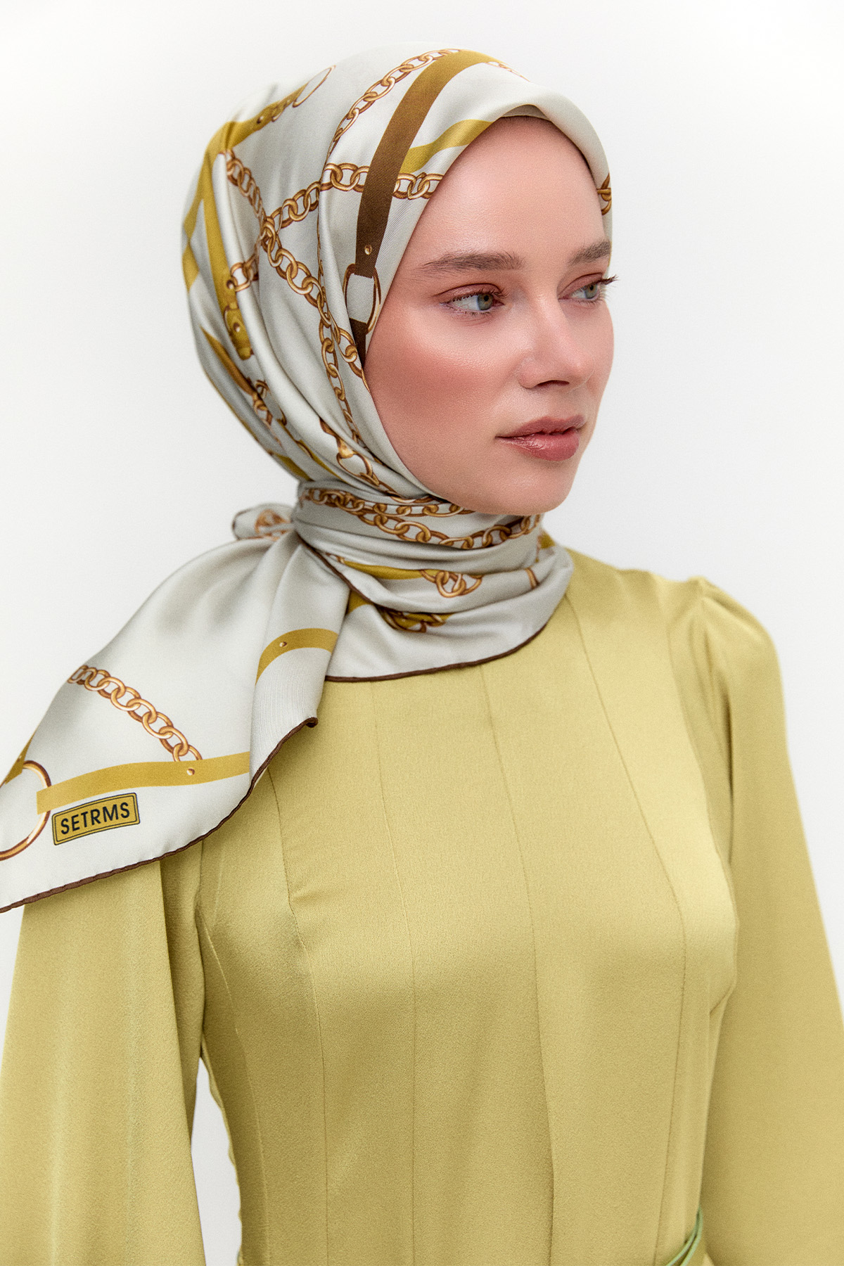 Zincir Desenli Twill İpek Eşarp, Tesettür Giyim