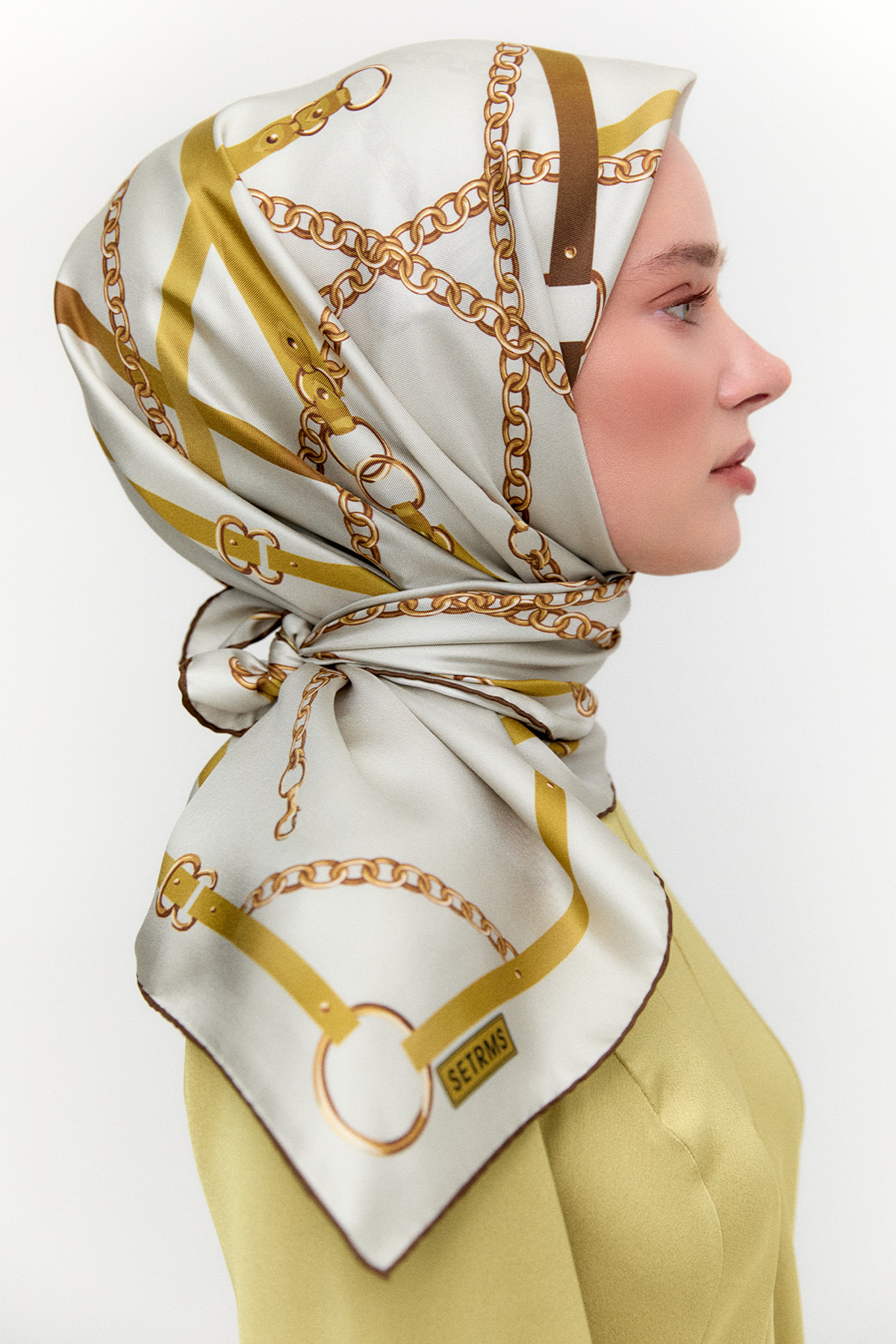 Zincir Desenli Twill İpek Eşarp, Tesettür Giyim