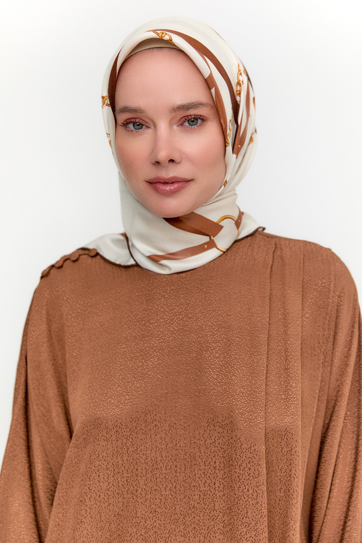 Zincir Desenli Twill İpek Eşarp, Tesettür Giyim