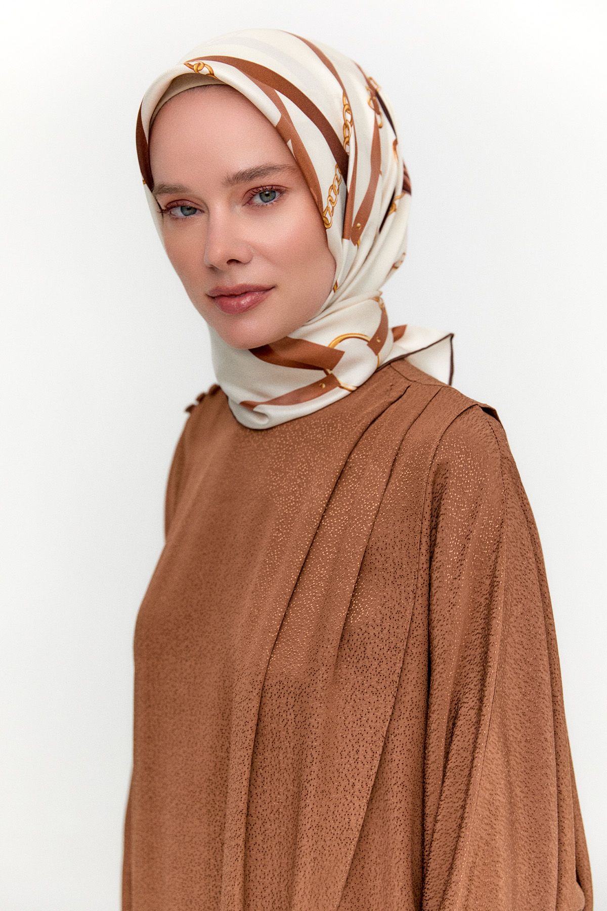 Zincir Desenli Twill İpek Eşarp, Tesettür Giyim