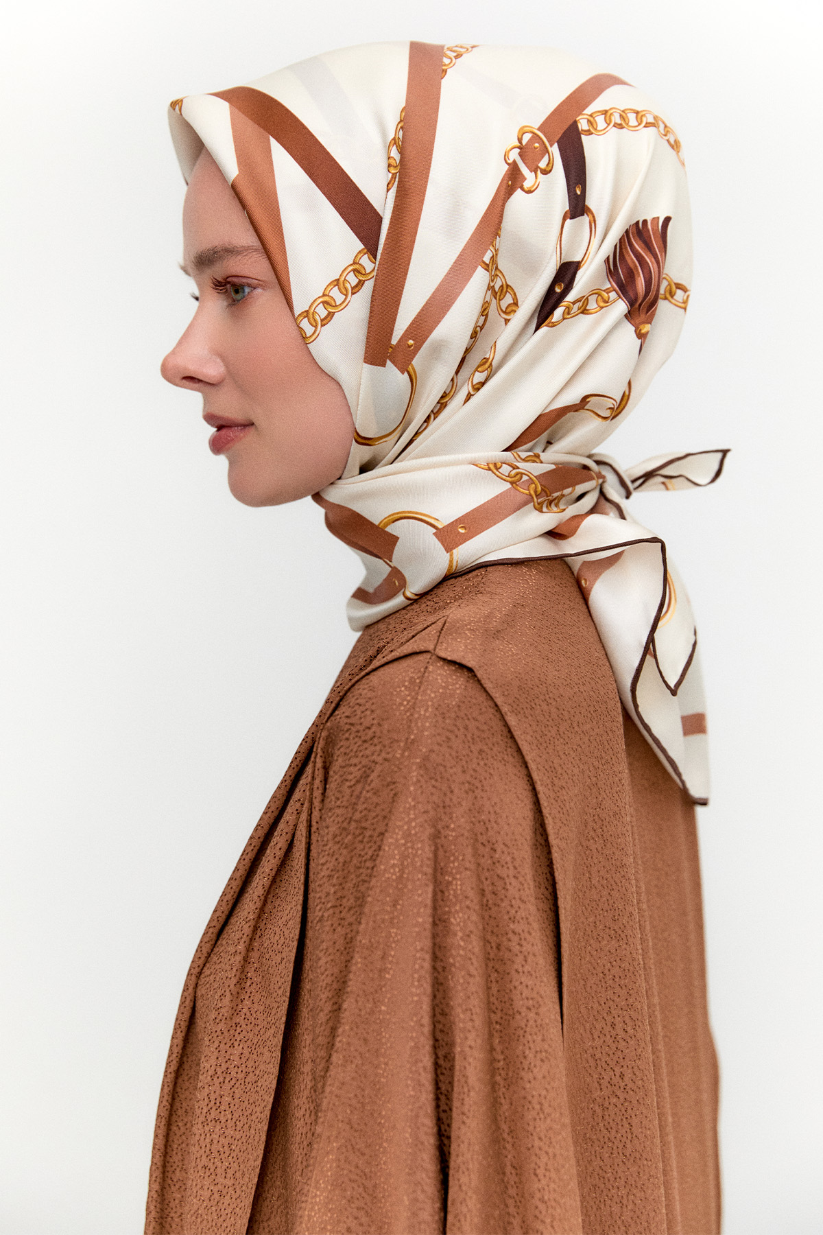 Zincir Desenli Twill İpek Eşarp, Tesettür Giyim