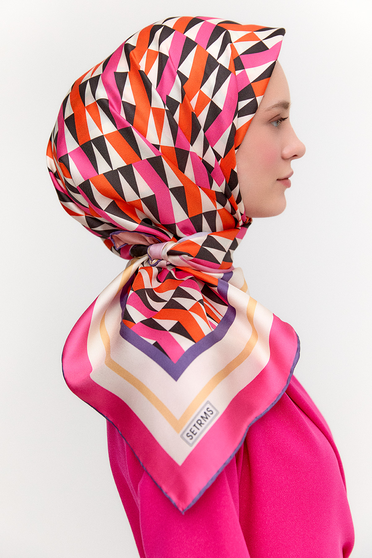 Geometrik Desenli Twill İpek Eşarp, Tesettür Giyim