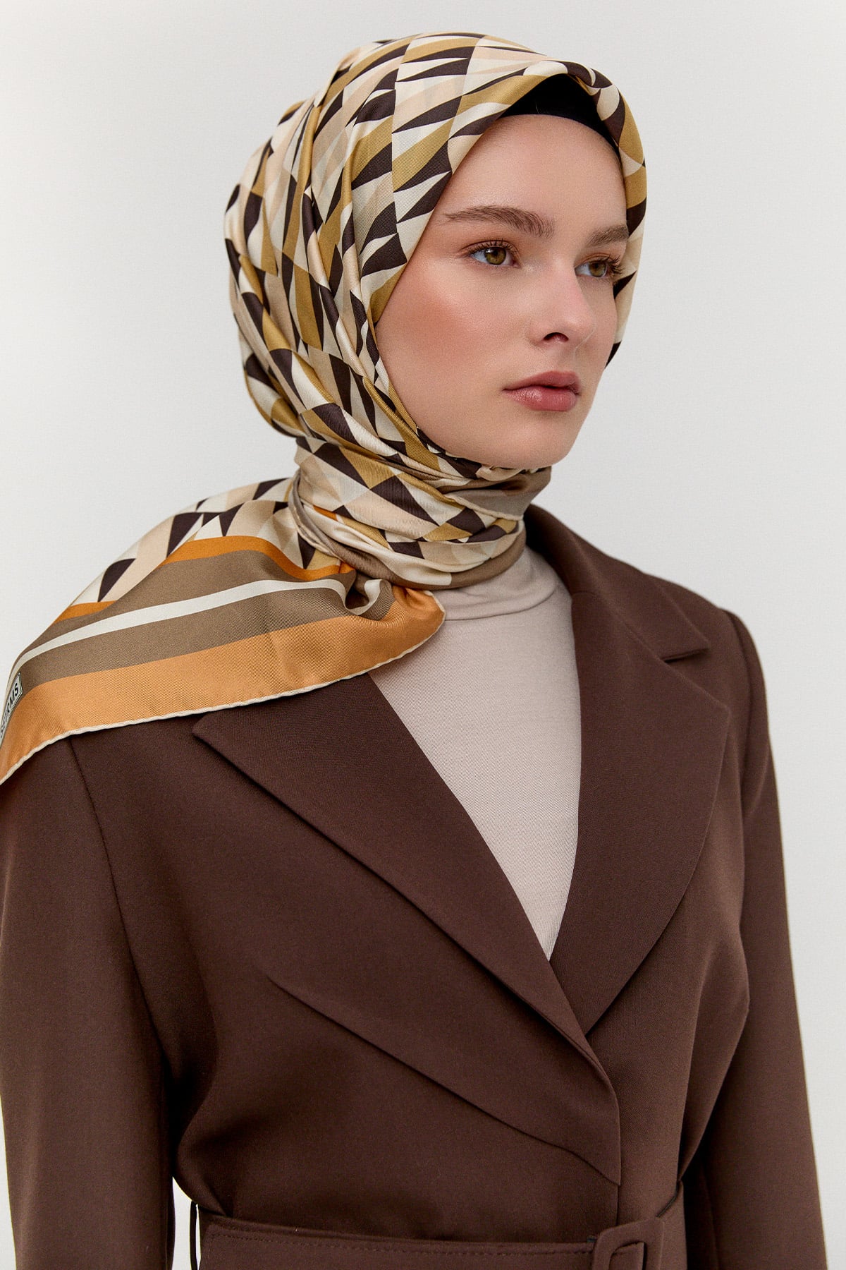 Geometrik Desenli Twill İpek Eşarp, Tesettür Giyim