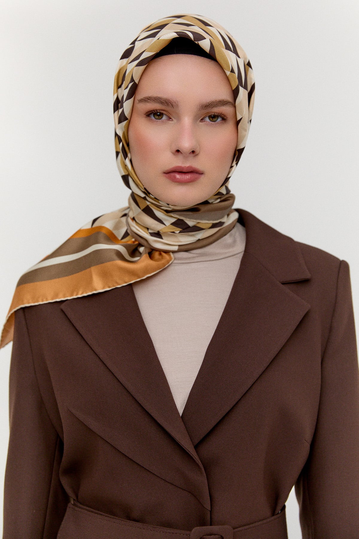 Geometrik Desenli Twill İpek Eşarp, Tesettür Giyim