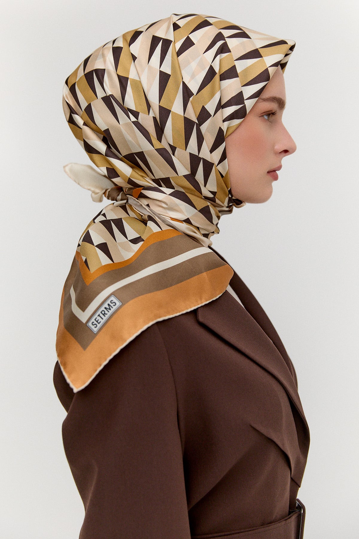 Geometrik Desenli Twill İpek Eşarp, Tesettür Giyim
