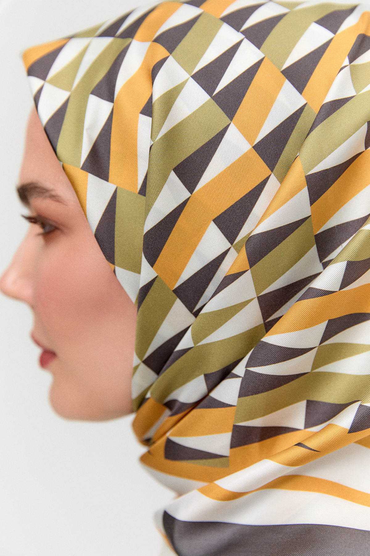 Geometrik Desenli Twill İpek Eşarp, Tesettür Giyim