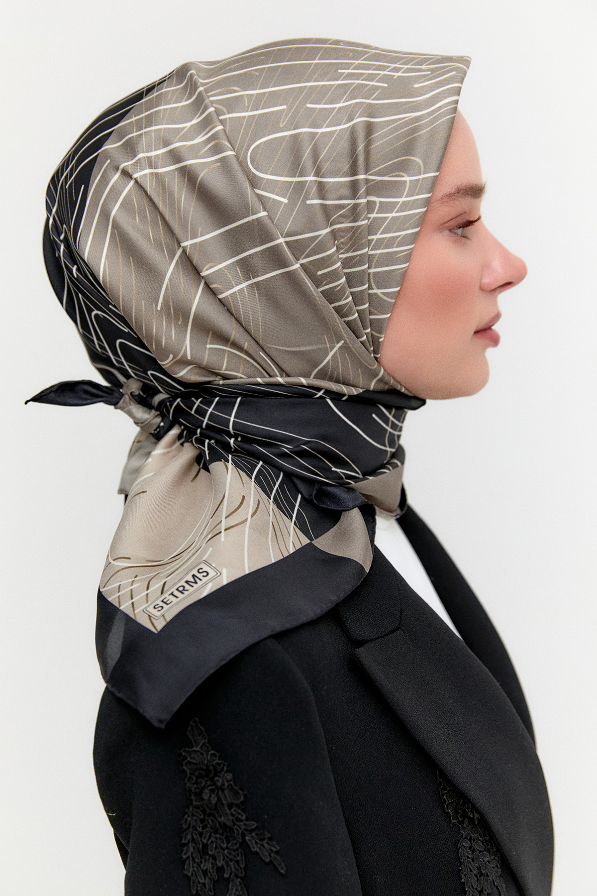 Çizgi Desenli Twill İpek Eşarp, Tesettür Giyim