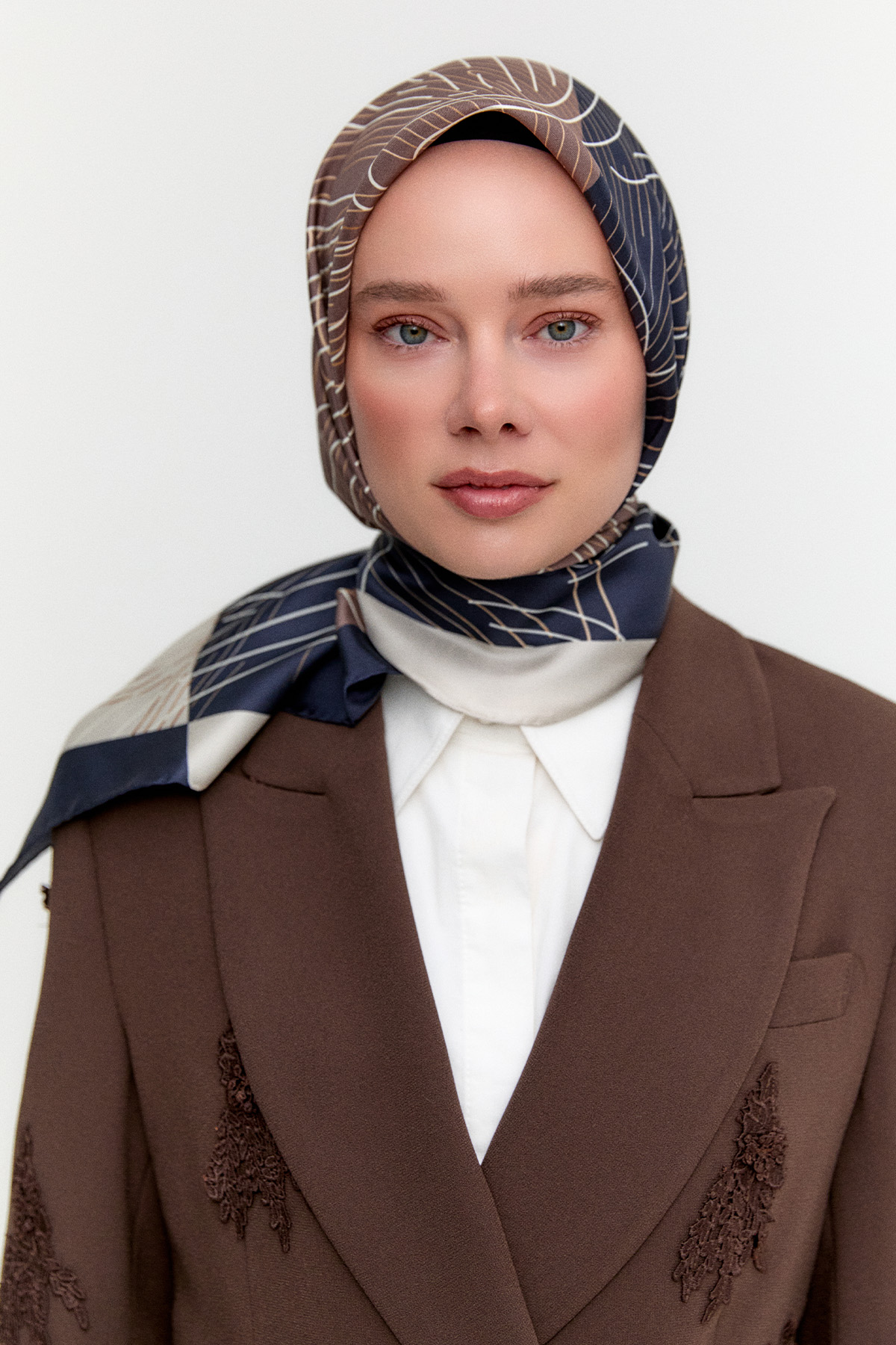 Çizgi Desenli Twill İpek Eşarp, Tesettür Giyim