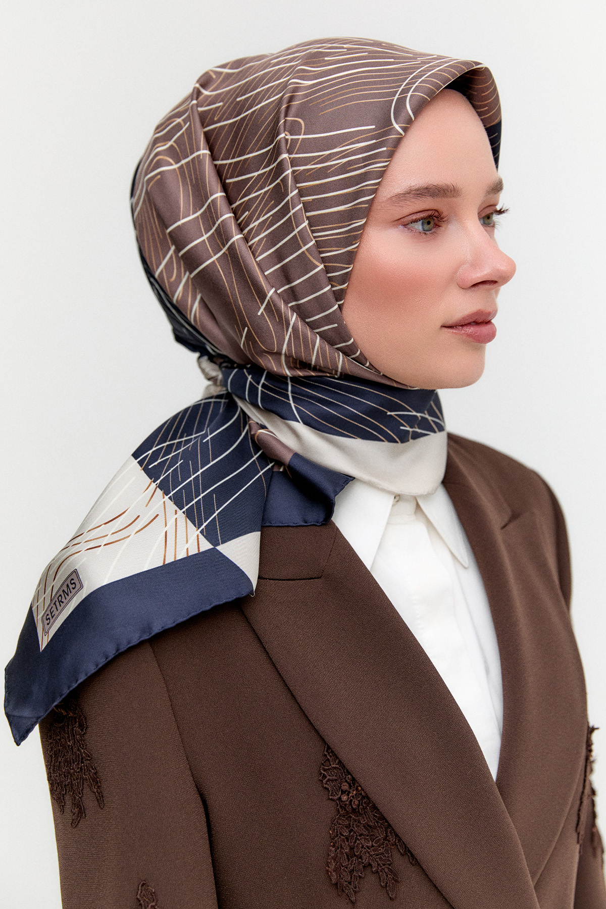 Çizgi Desenli Twill İpek Eşarp, Tesettür Giyim