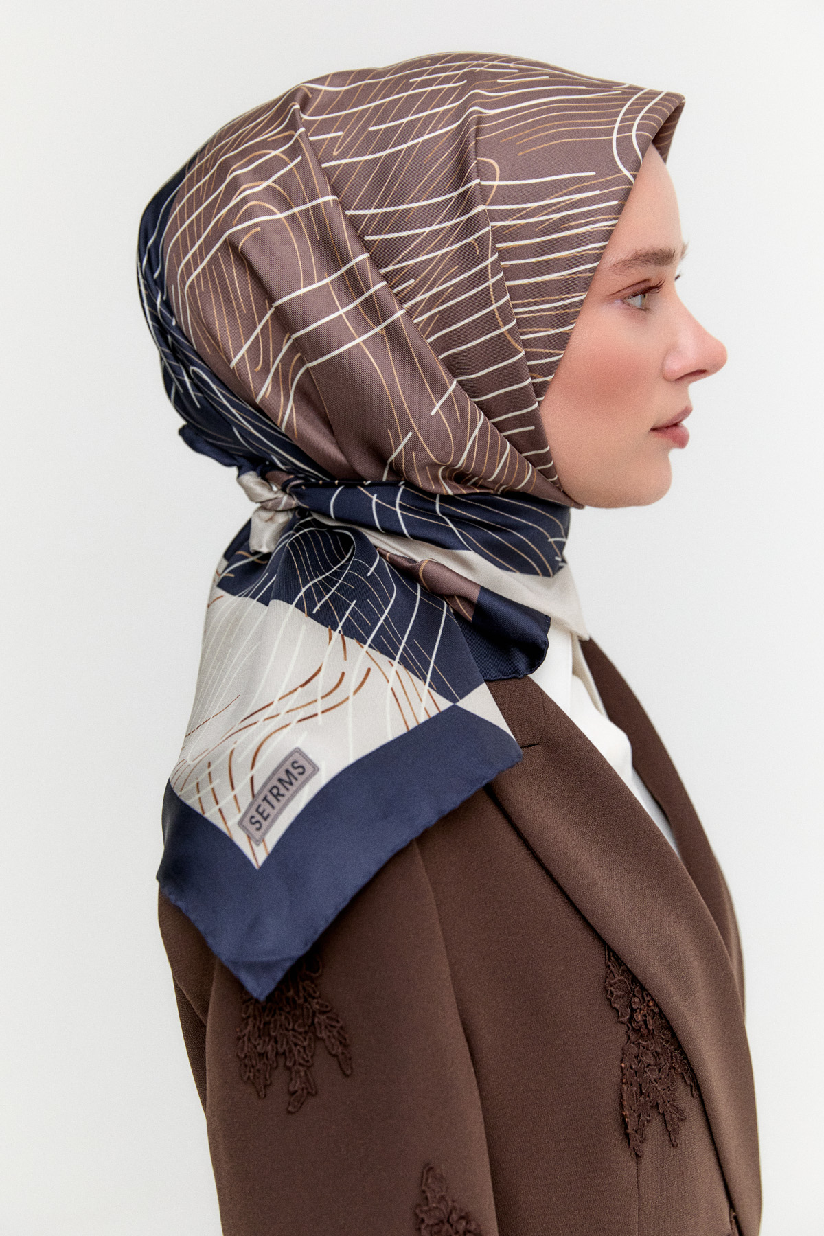 Çizgi Desenli Twill İpek Eşarp, Tesettür Giyim