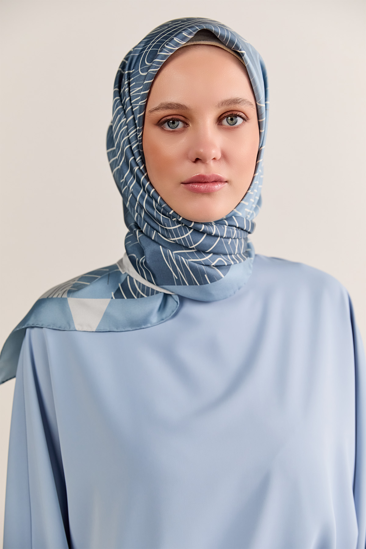 Çizgi Desenli Twill İpek Eşarp, Tesettür Giyim