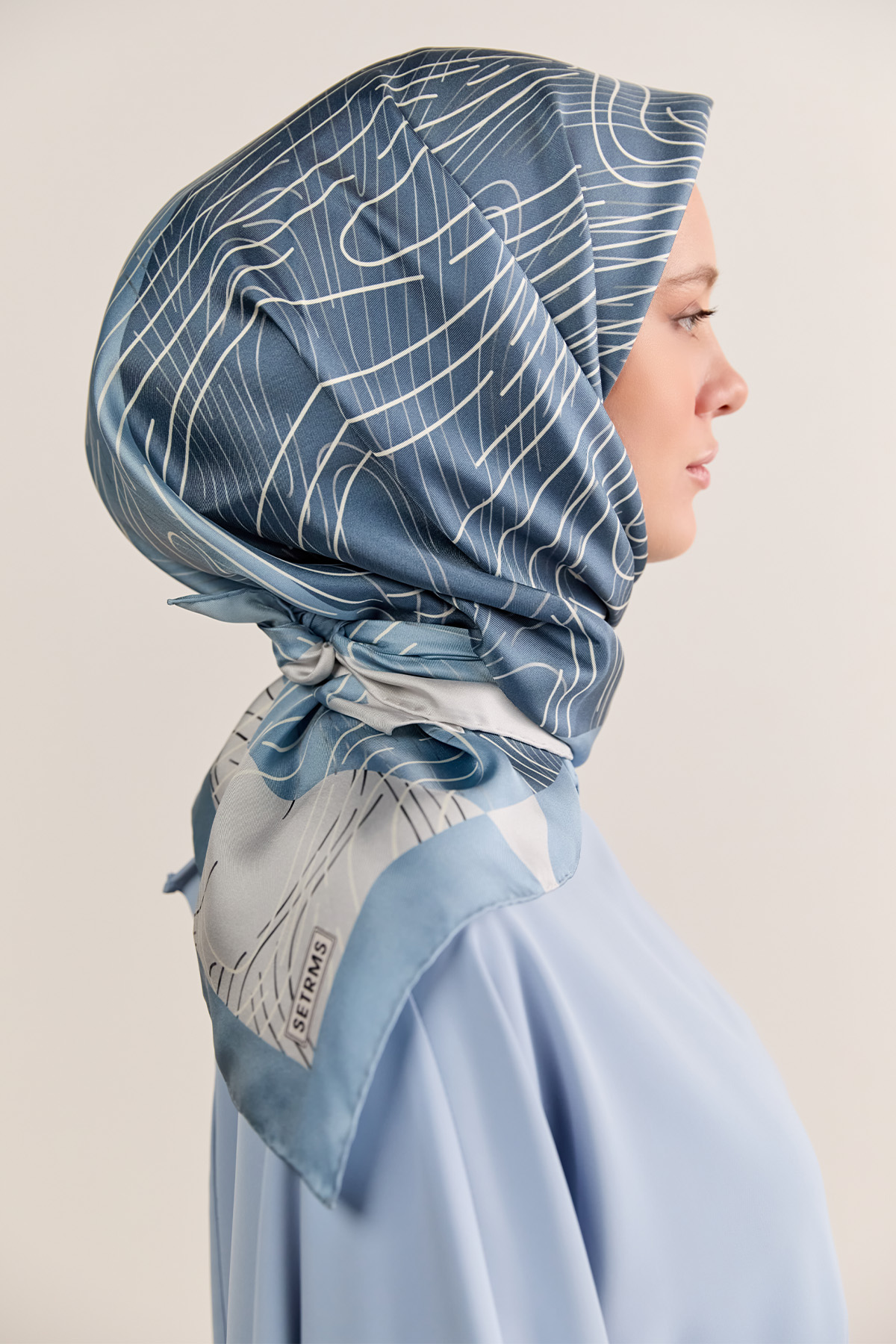 Çizgi Desenli Twill İpek Eşarp, Tesettür Giyim