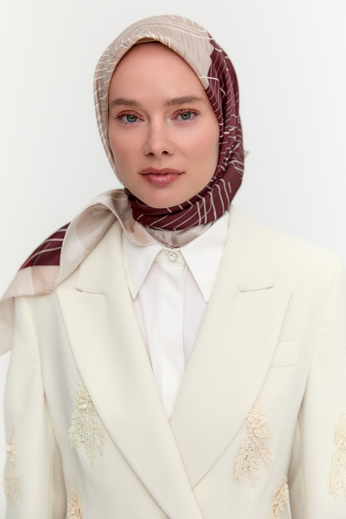 Çizgi Desenli Twill İpek Eşarp, Tesettür Giyim