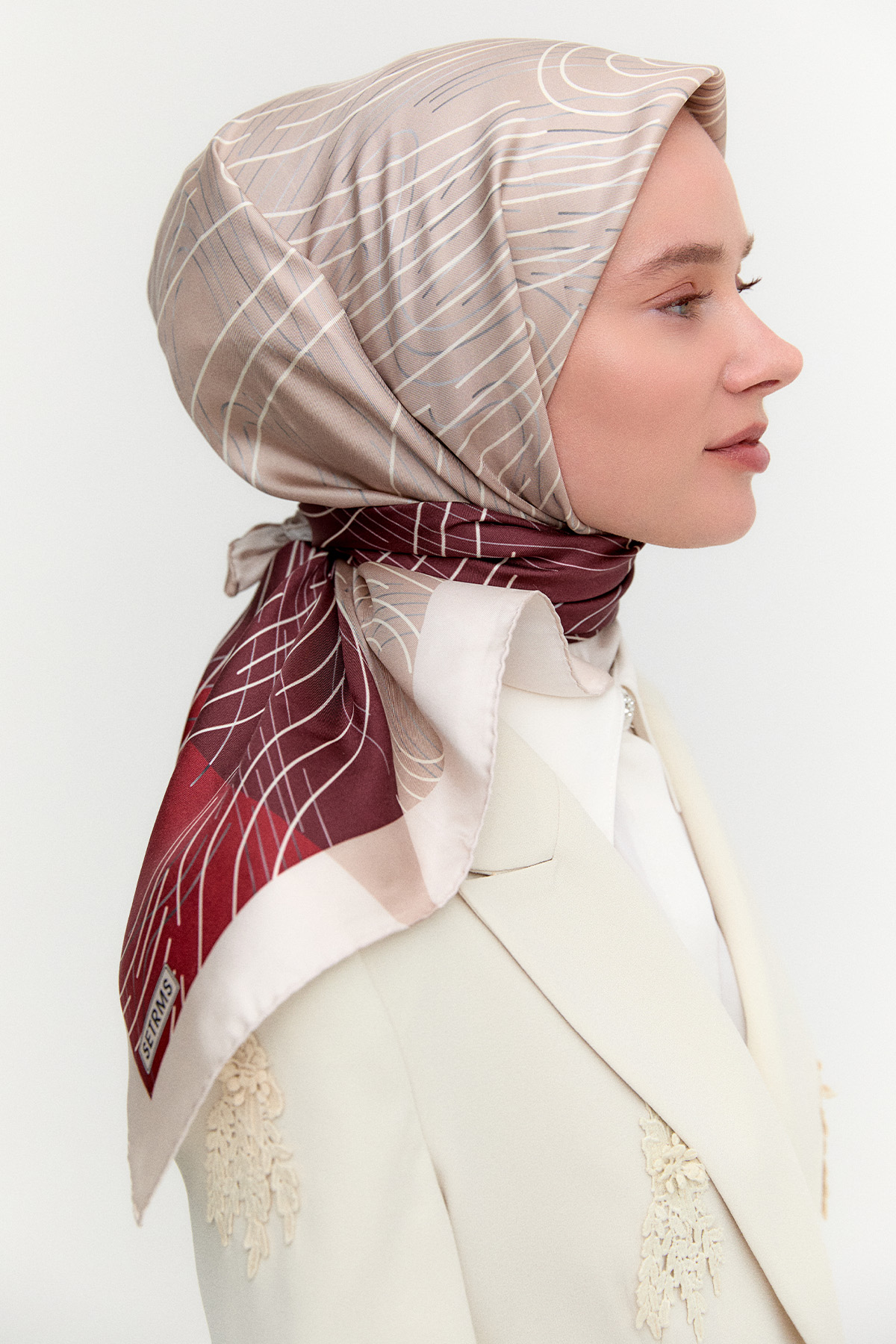 Çizgi Desenli Twill İpek Eşarp, Tesettür Giyim