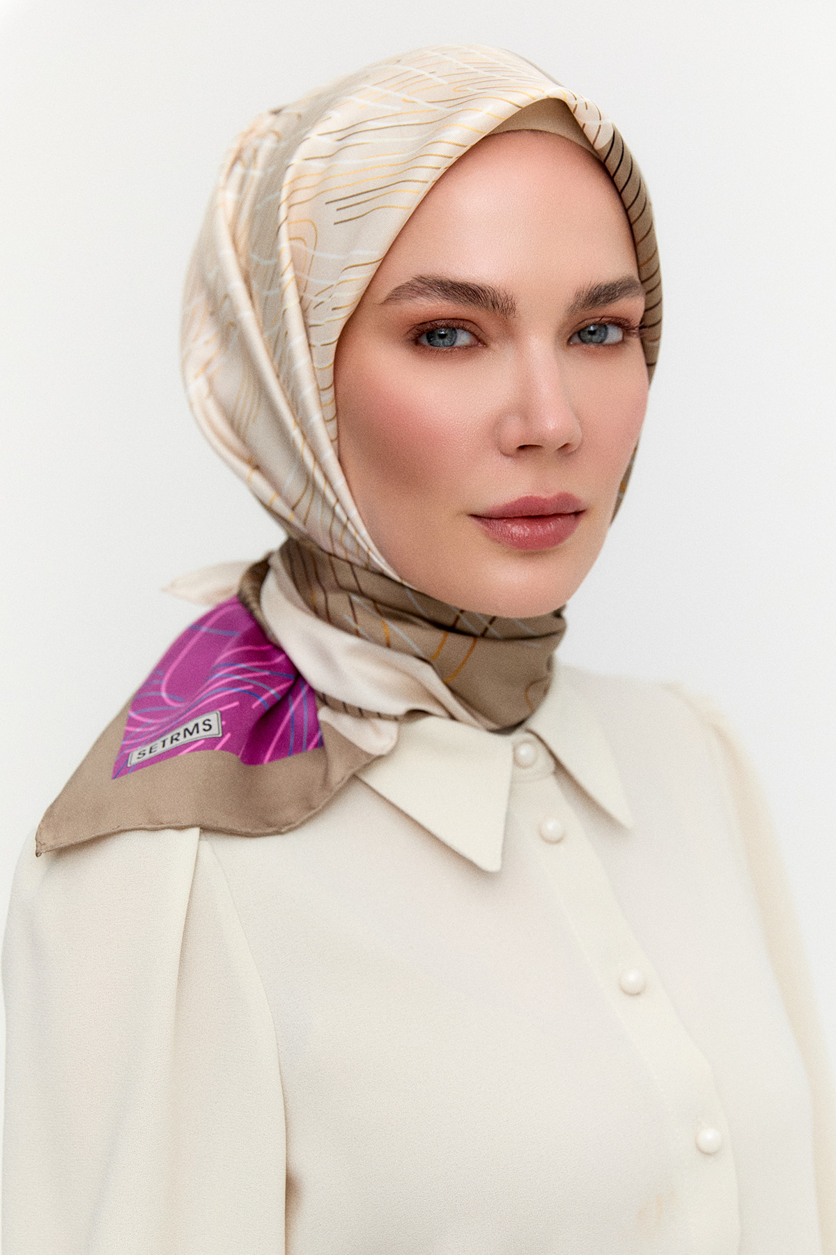 Çizgi Desenli Twill İpek Eşarp, Tesettür Giyim