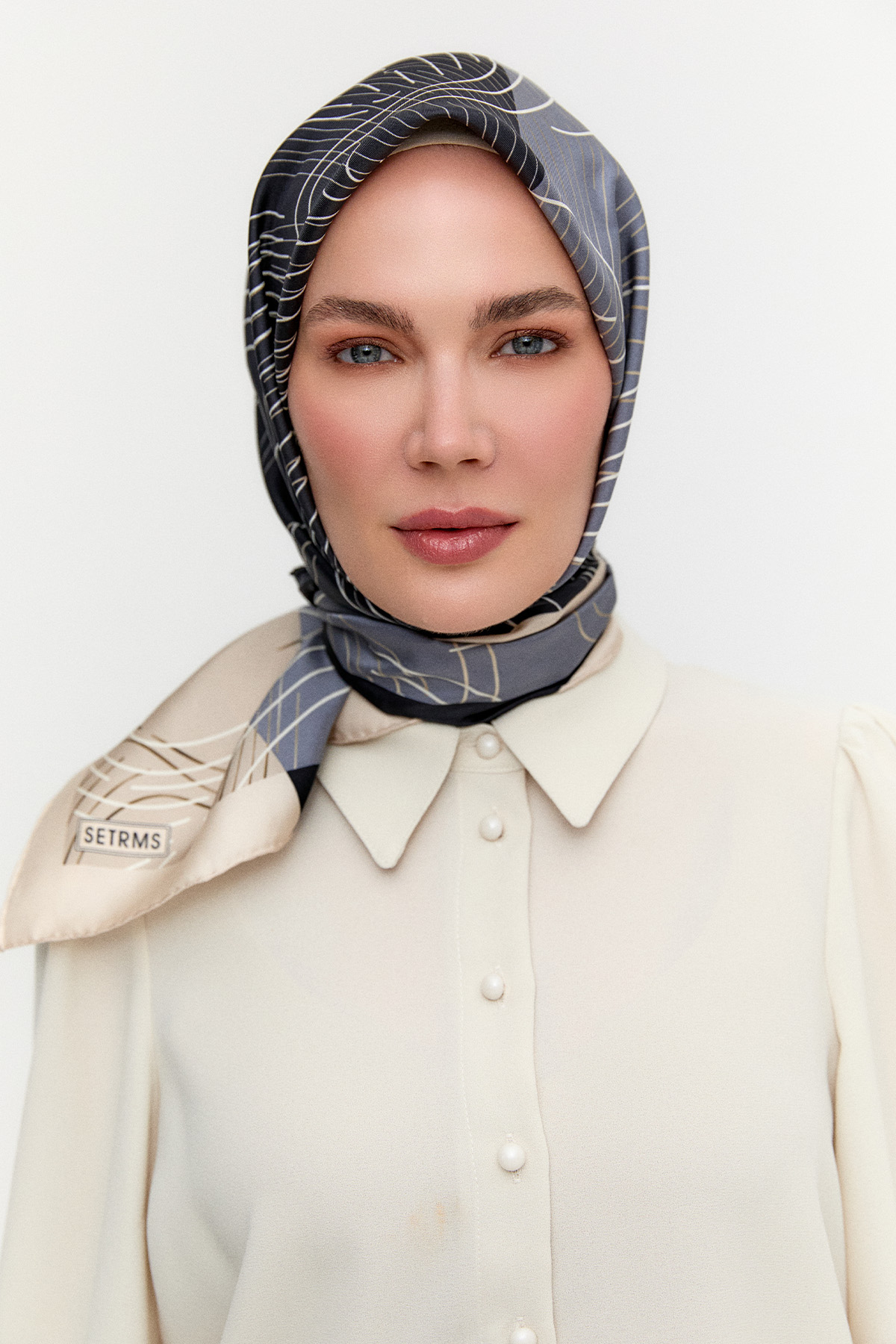 Çizgi Desenli Twill İpek Eşarp, Tesettür Giyim
