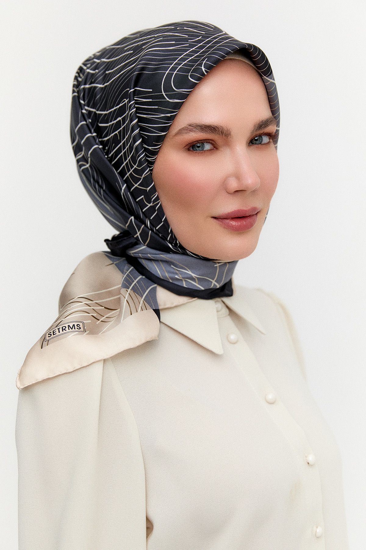 Çizgi Desenli Twill İpek Eşarp, Tesettür Giyim