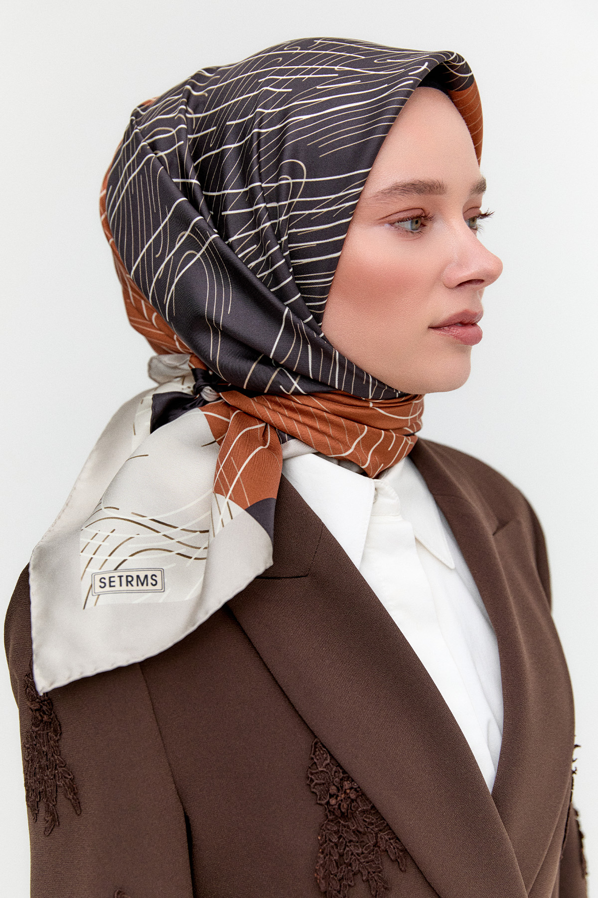 Çizgi Desenli Twill İpek Eşarp, Tesettür Giyim