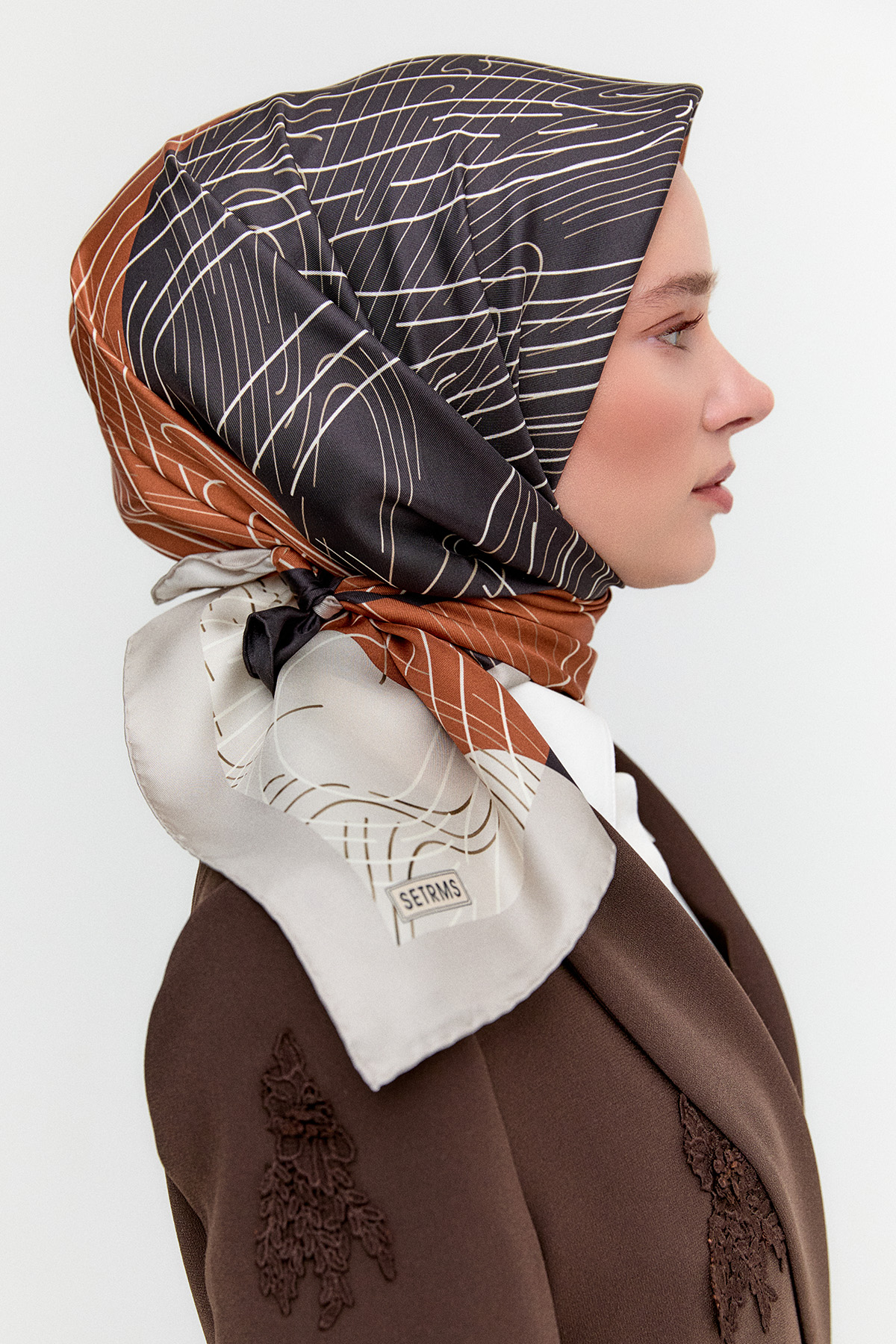 Çizgi Desenli Twill İpek Eşarp, Tesettür Giyim