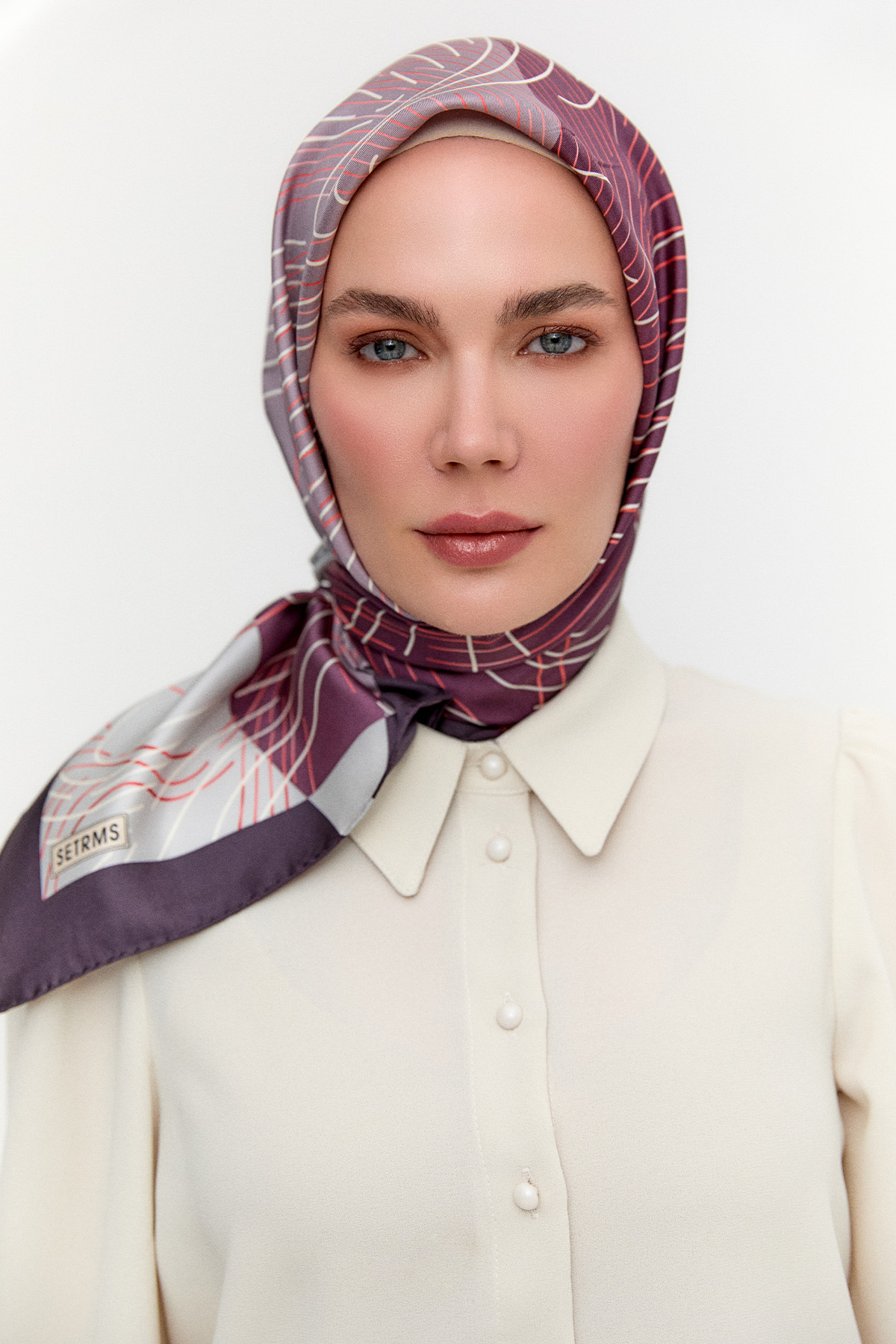 Çizgi Desenli Twill İpek Eşarp, Tesettür Giyim