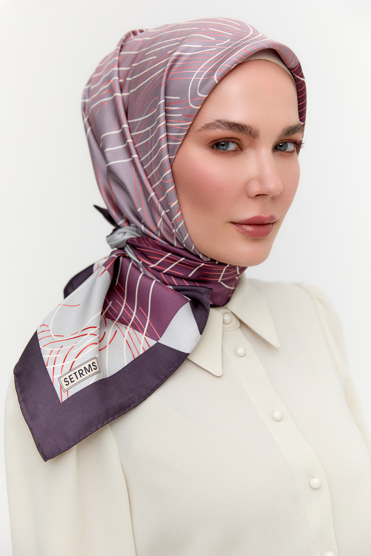 Çizgi Desenli Twill İpek Eşarp, Tesettür Giyim