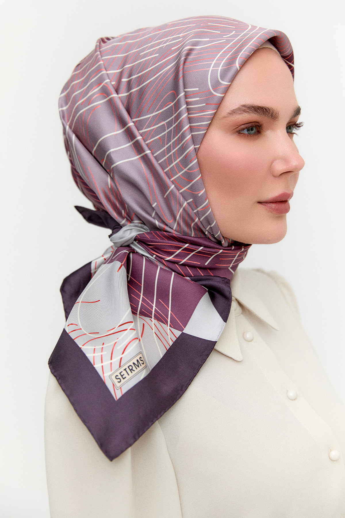 Çizgi Desenli Twill İpek Eşarp, Tesettür Giyim