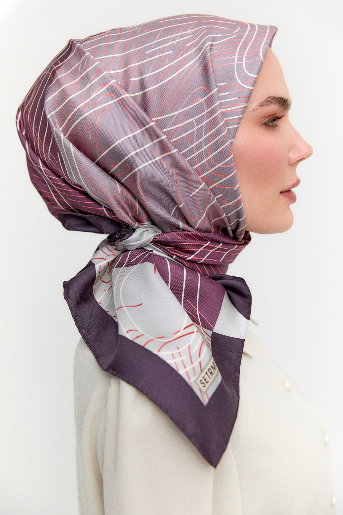Çizgi Desenli Twill İpek Eşarp, Tesettür Giyim