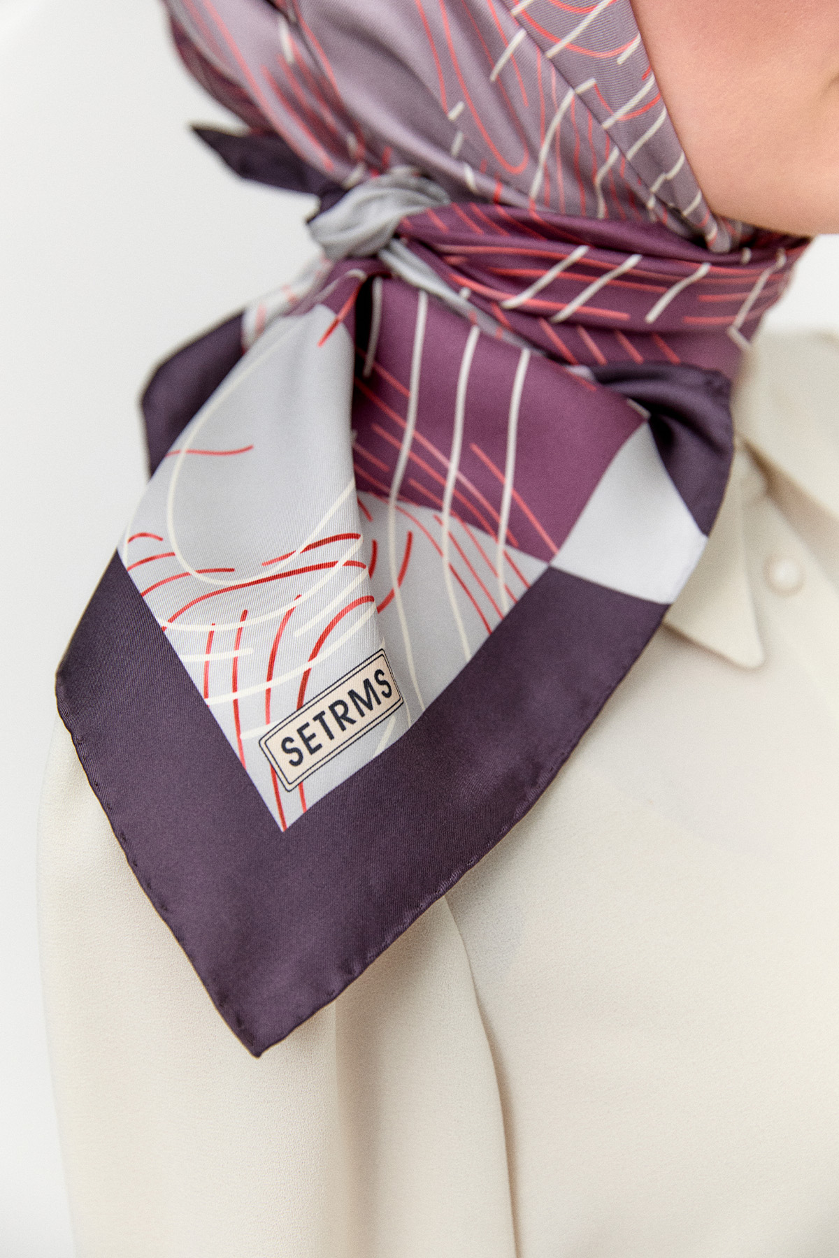 Çizgi Desenli Twill İpek Eşarp, Tesettür Giyim