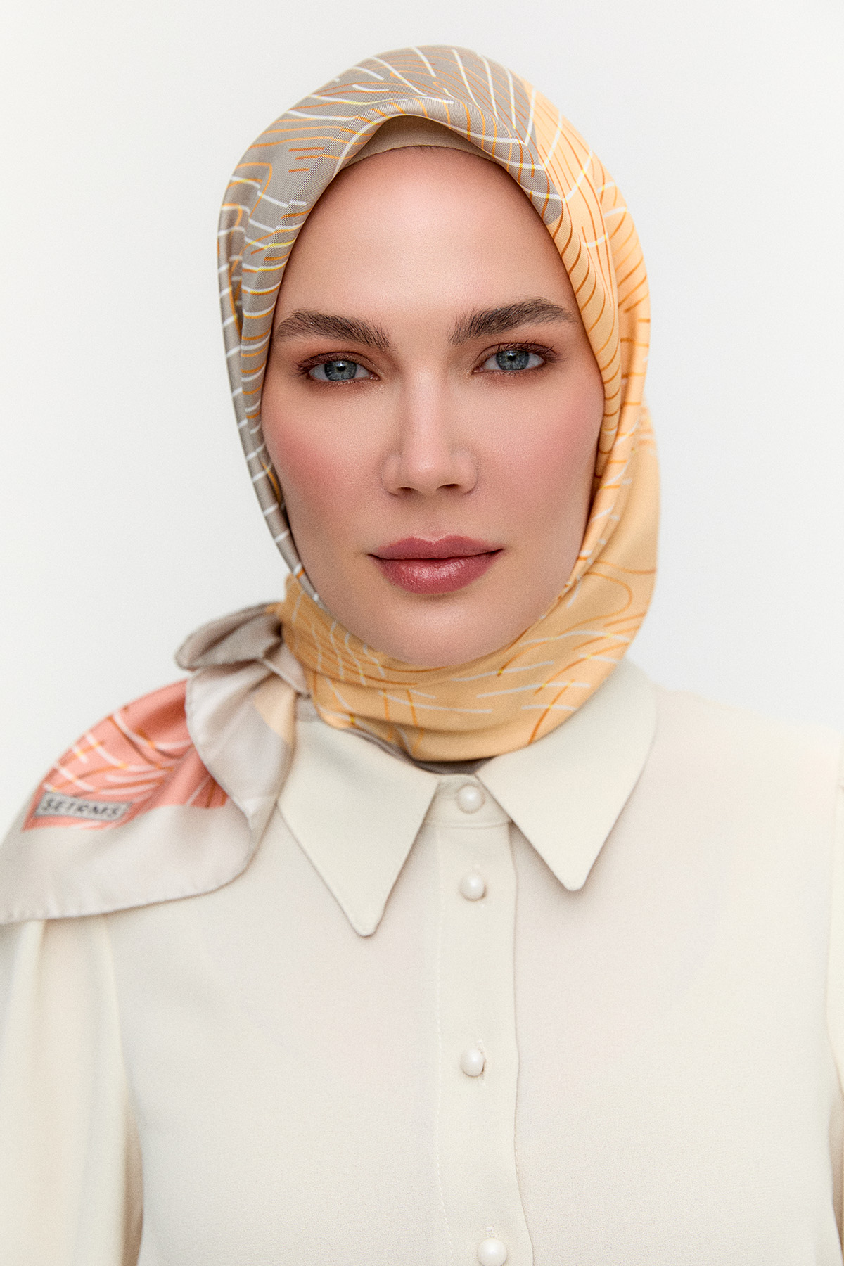 Çizgi Desenli Twill İpek Eşarp, Tesettür Giyim