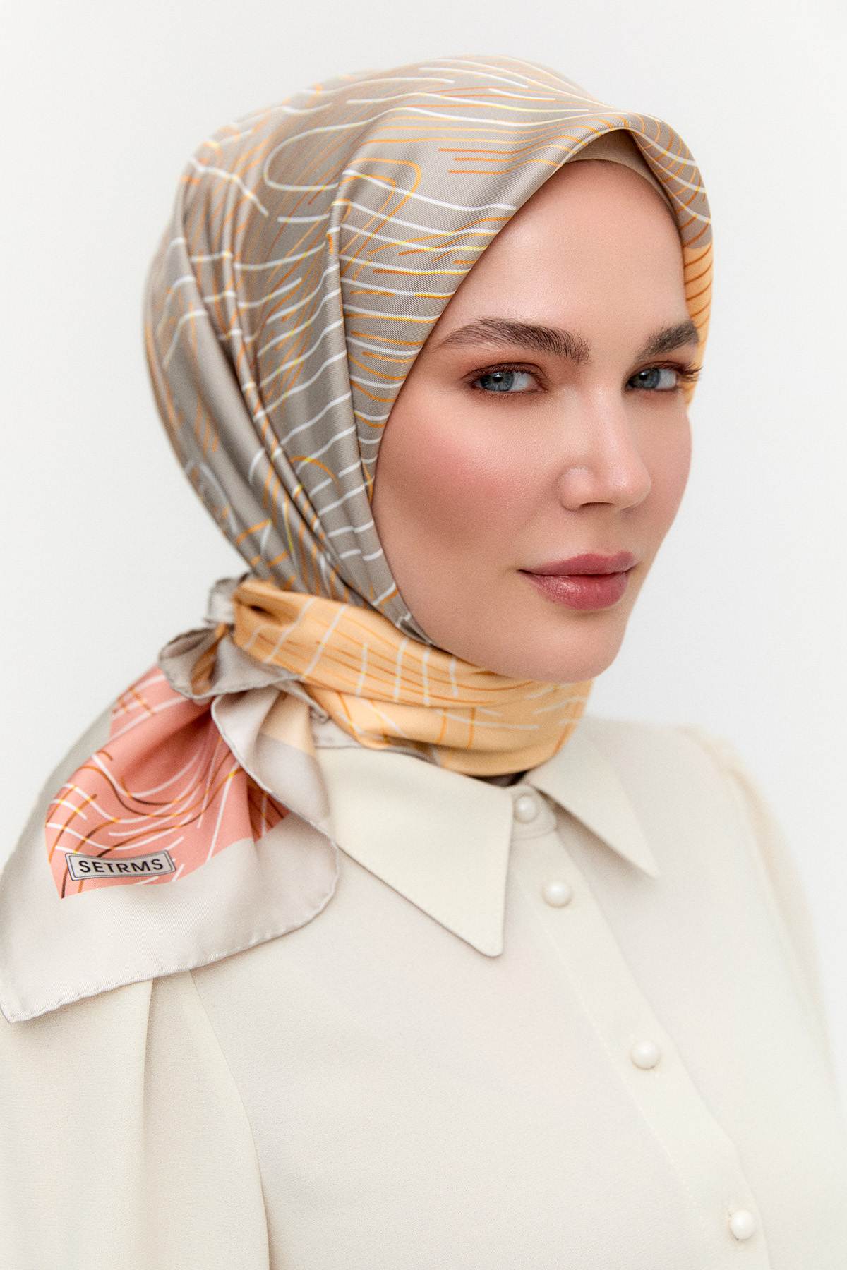 Çizgi Desenli Twill İpek Eşarp, Tesettür Giyim