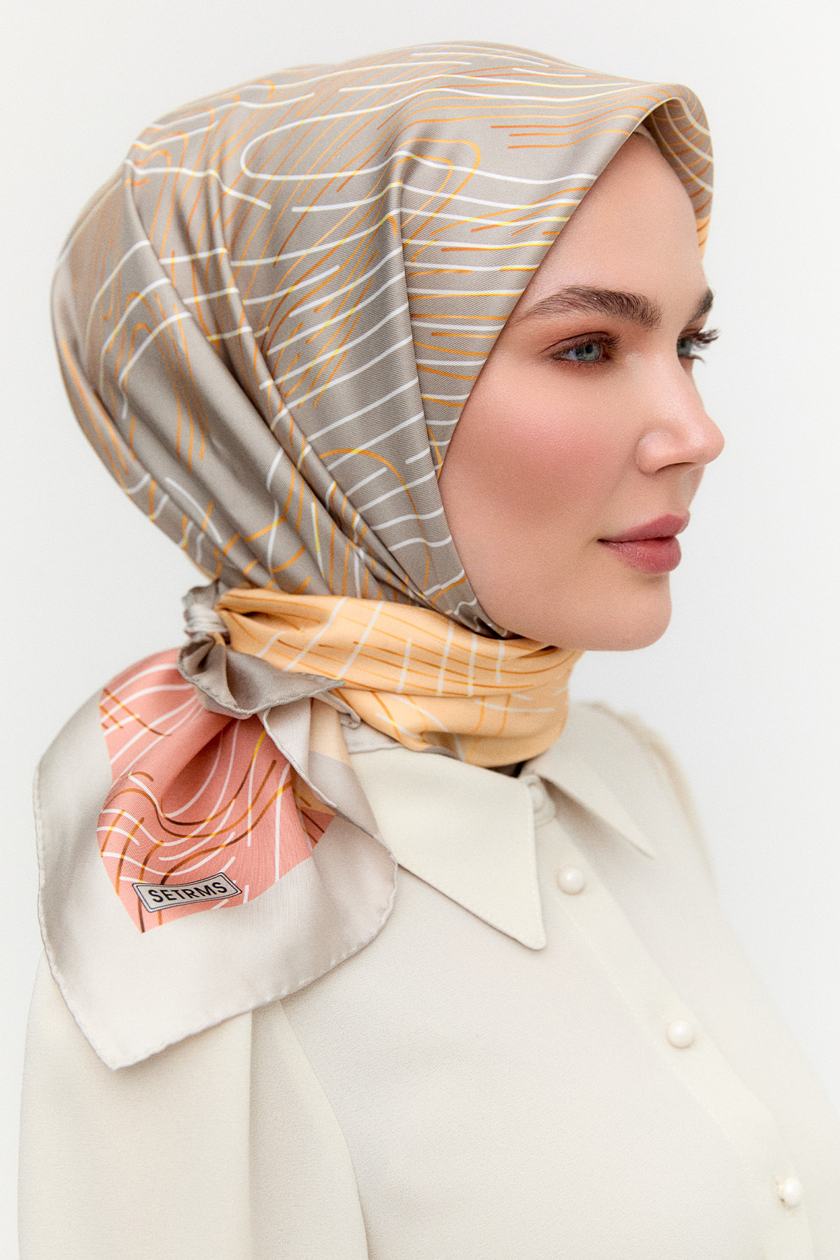Çizgi Desenli Twill İpek Eşarp, Tesettür Giyim