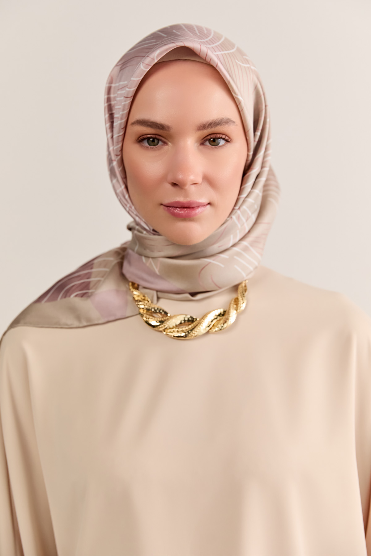 Çizgi Desenli Twill İpek Eşarp, Tesettür Giyim