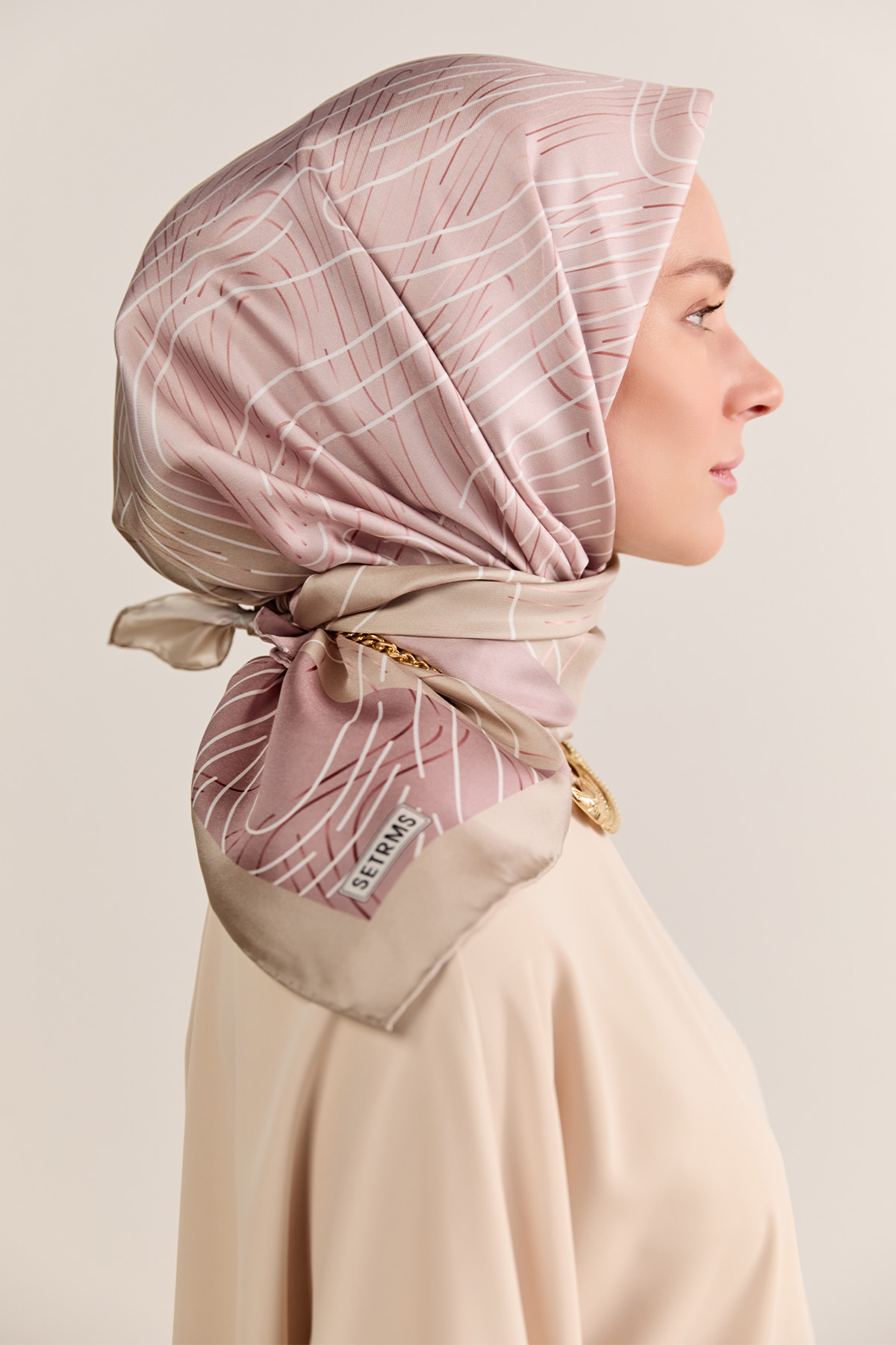 Çizgi Desenli Twill İpek Eşarp, Tesettür Giyim