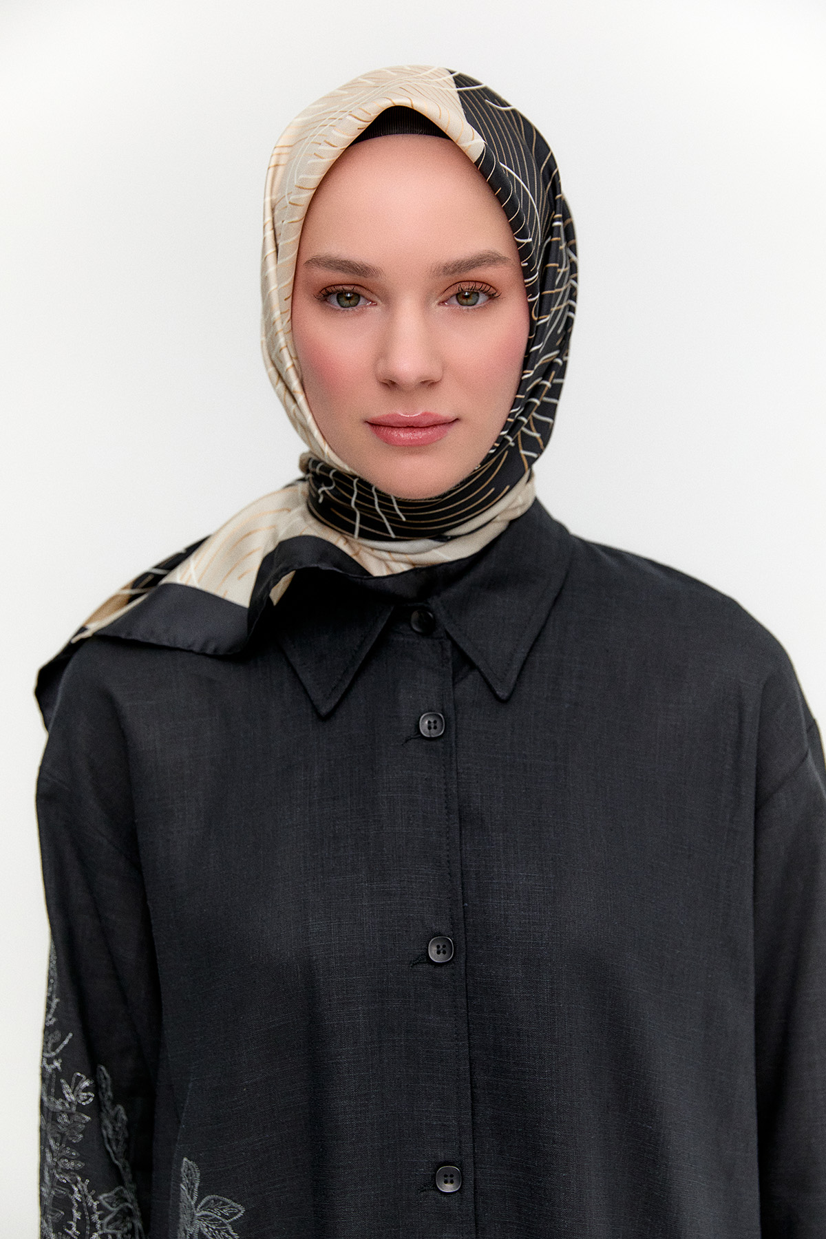 Çizgi Desenli Twill İpek Eşarp, Tesettür Giyim